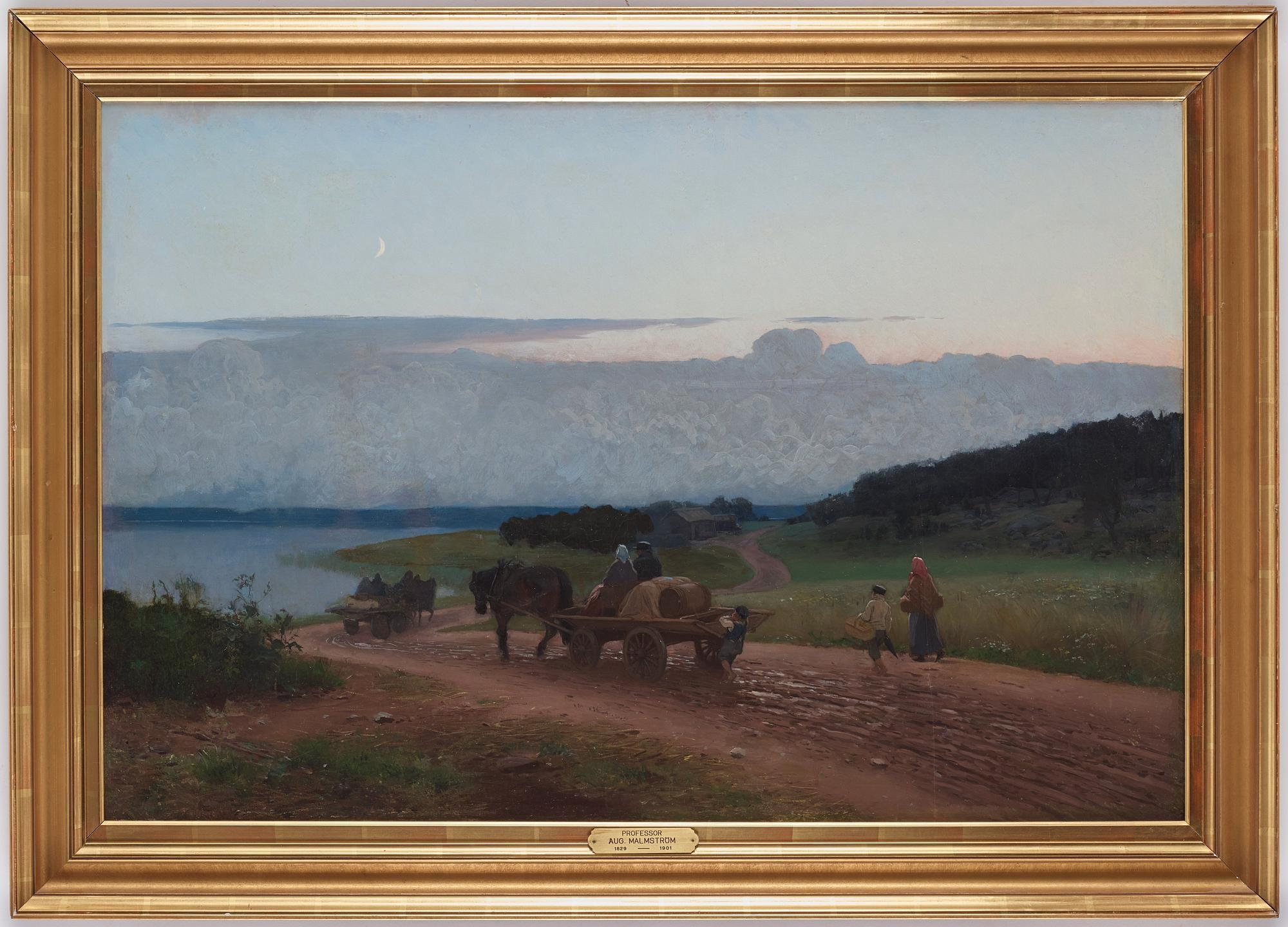 August Malmström, Skymningslandskap med hästekipage.