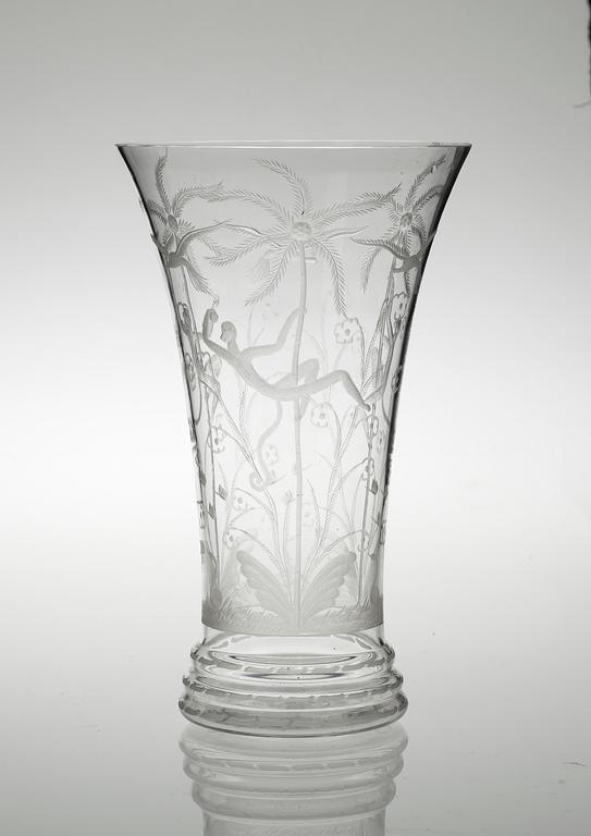 An Edward Hald engraved glass vase, Orrefors 1925.