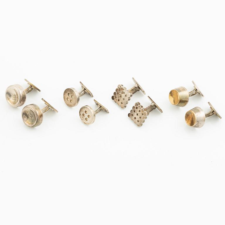 Four pairs of cufflinks, silver, including those by Anders Högberg and Cecilia Johansson.