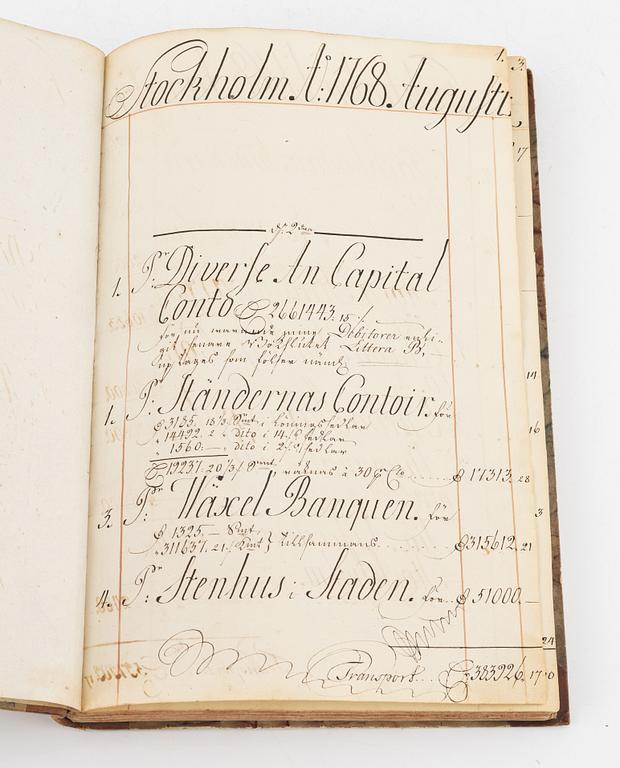 Handskrivna kassaböcker m.m., Stockholm 1768, 1798.