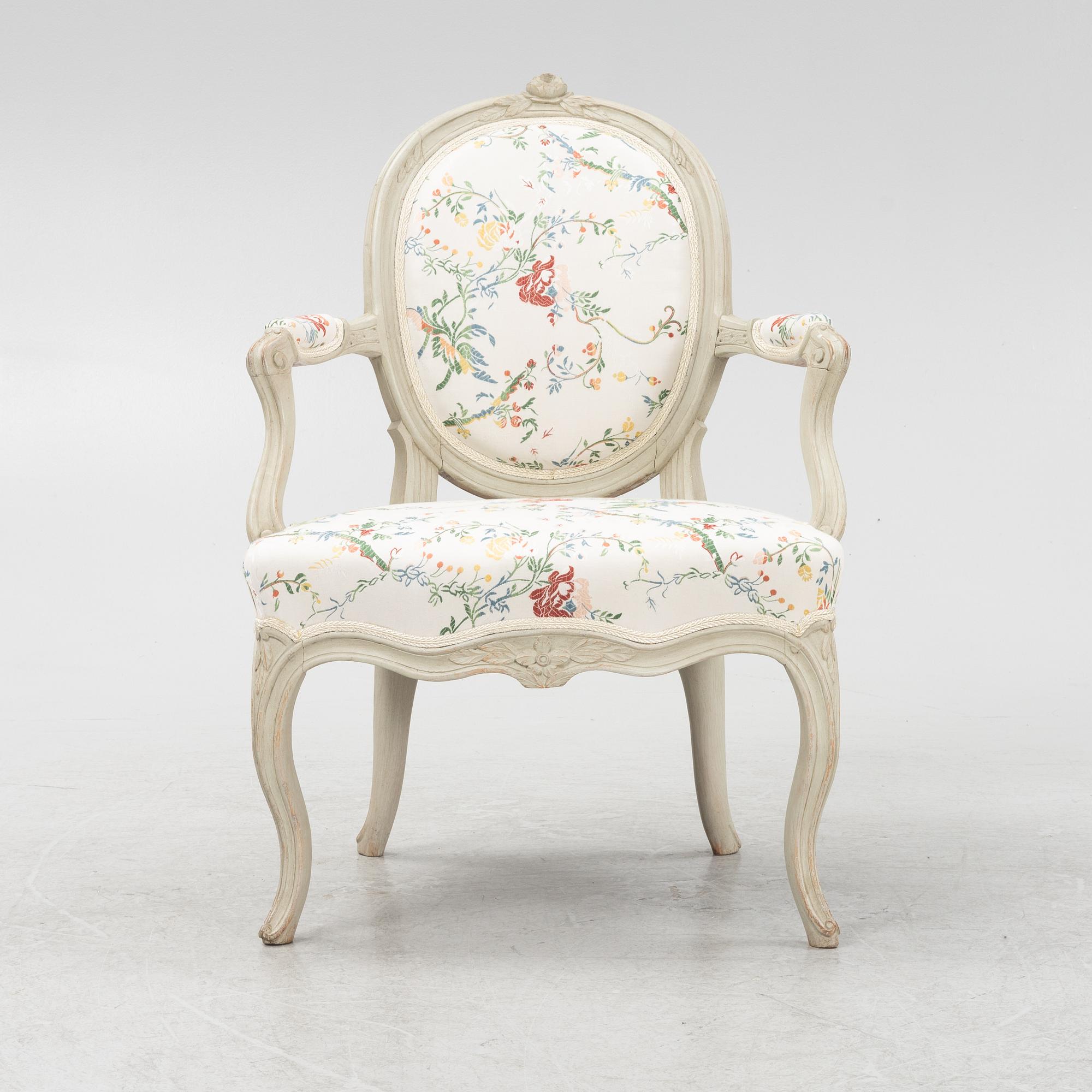 A Swedish Rococo open armchair, later part of the 18th century.