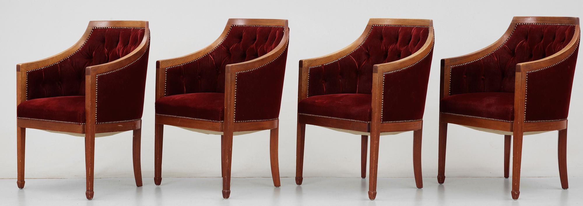 FÅTÖLJER, 4 st, Nordiska Kompaniet, 1900-talets mitt.