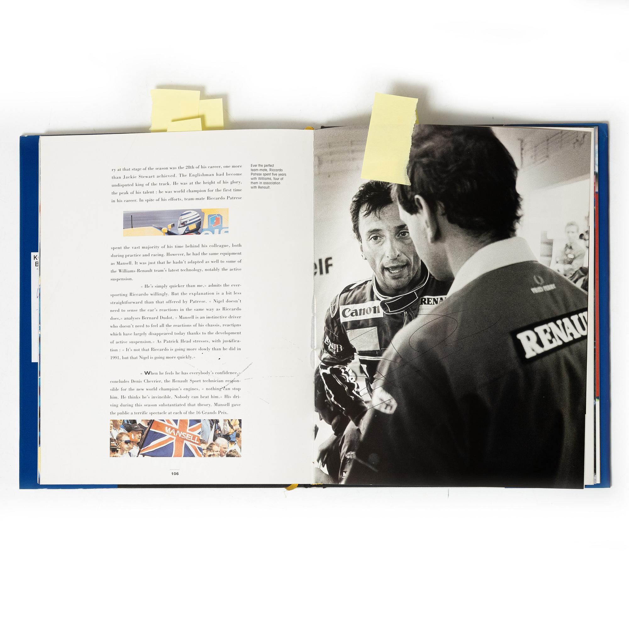 Signed book, 'The Official History of the World Champion Renault 1902–1992', France, 1992.