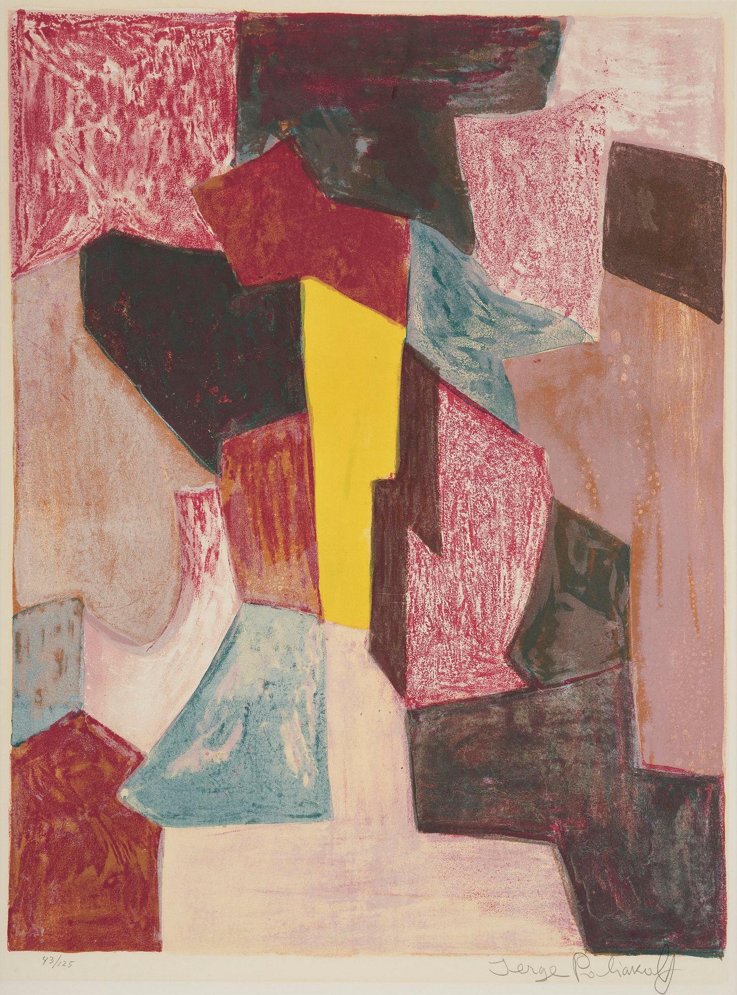 Serge Poliakoff, "Composition rouge, carmin et jaune".