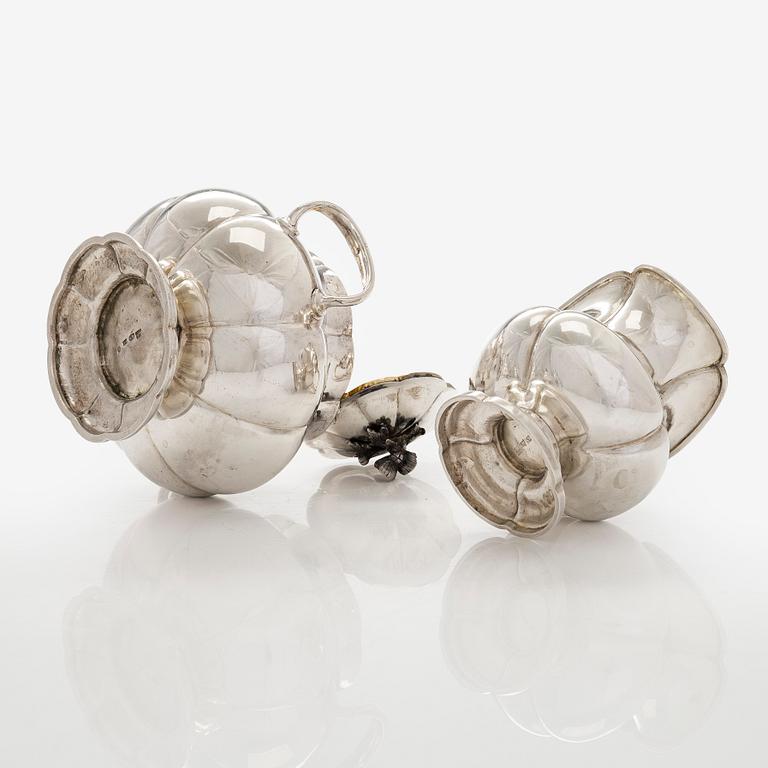 Henrik Hacklin och Johan Warjus, kaffe- och teservis, 4 delar, silver, S:t Petersburg 1868-69 och 1857.