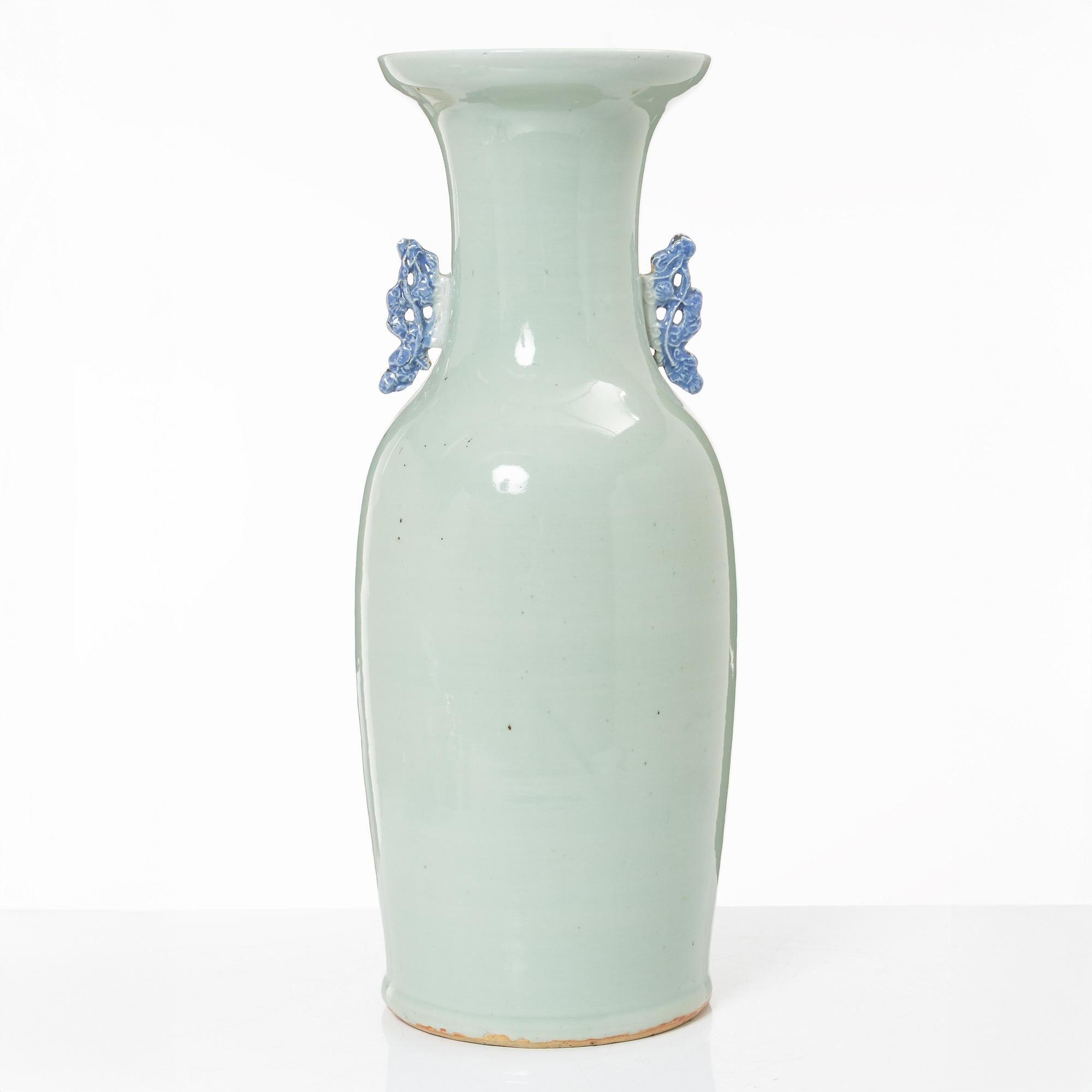 A large Chinese blue and white on celadon ground vase, early 20th century.
