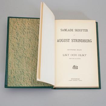 BOKBAND, 40 volymer, August Strindbergs samlade skrifter, Albert Bonniers förlag, Stockholm, 1910-/20-tal.