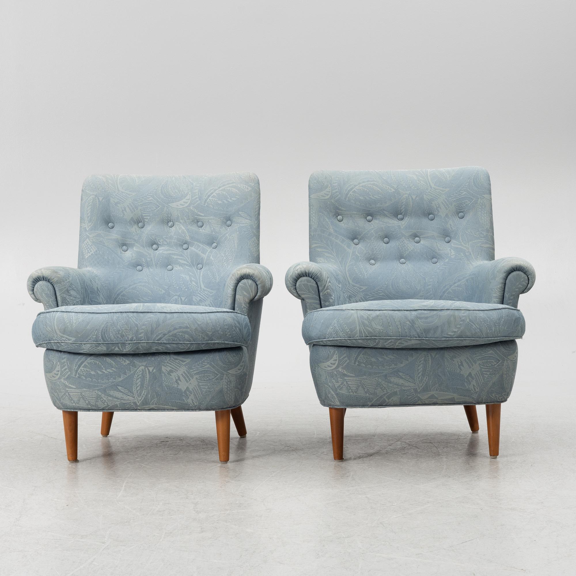Carl Malmsten, a pair of easy chairs, OH Sjögren, end of the 20th century.
