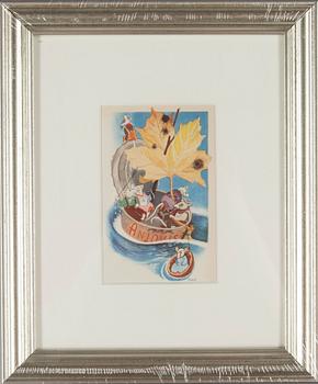 KONSTVYKORT, 7 st, efter Tove Jansson, signerade i trycket, Taidekorttikeskus 1940-tal.