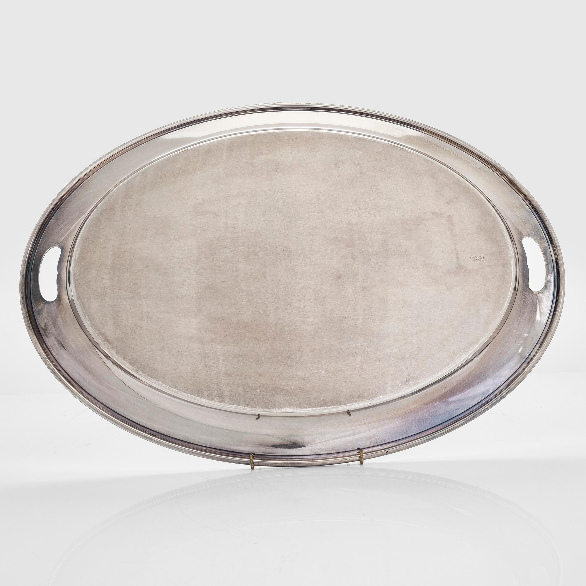 Kaffe- och teservis, 5 delar, silver, på försilvrad bricka, USA, sannolikt 1930-tal.