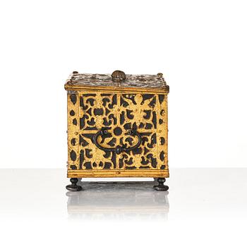 The Wrangel strongbox, a German wrought iron and steel engraved strongbox dated 1658.