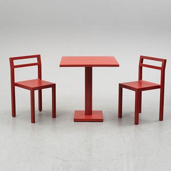 BORIS BERLIN/POUL CHRISTIANSEN, a 'Non' table with two chairs by Komplot design for Källmo.