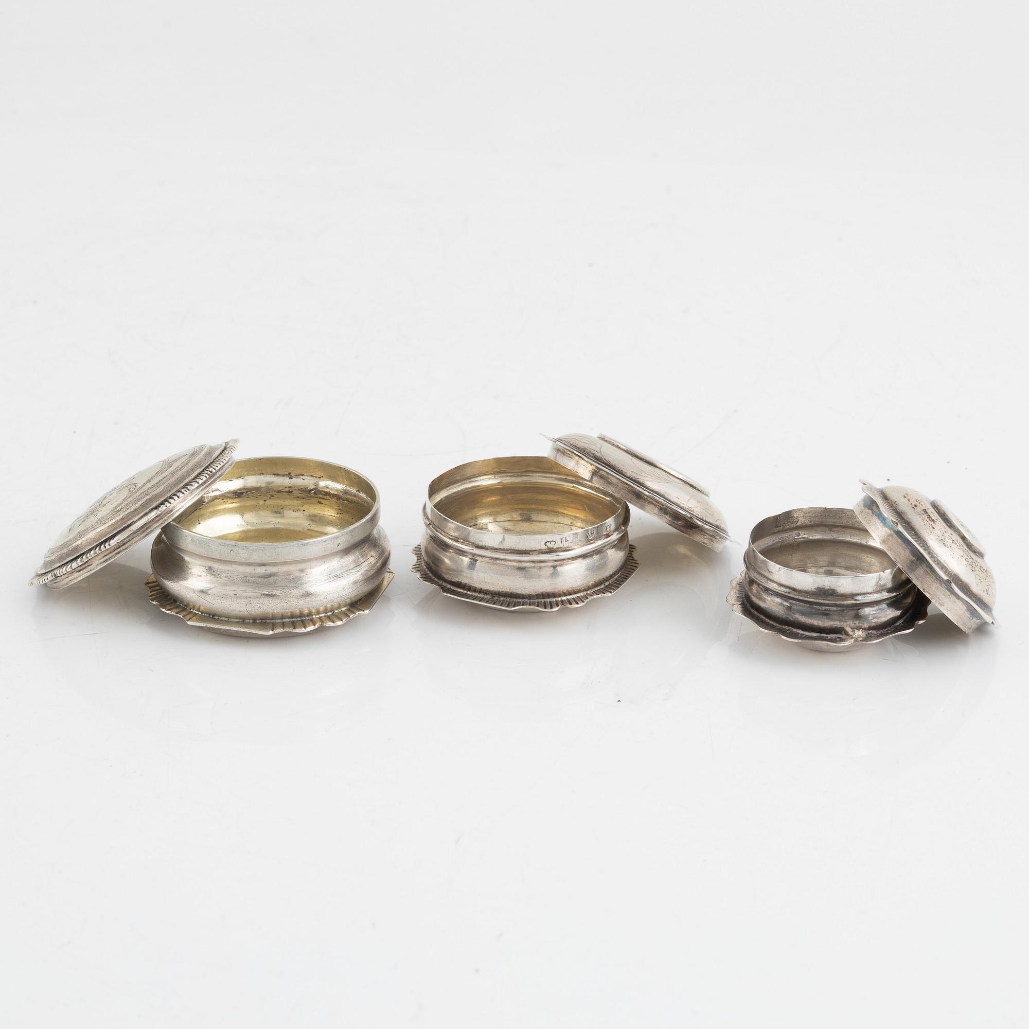 Three Swedish Silver Boxes, 18th-19th Century.