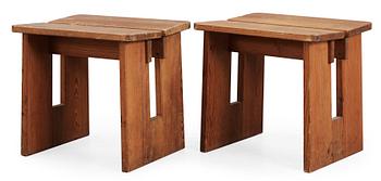 A pair of 'Lovö' pine stools by Axel Einar Hjort, Nordiska Kompaniet, 1930's.