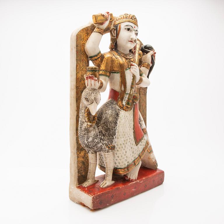 Durga sittande på en påfågel, Indien, 18/1900-tal.