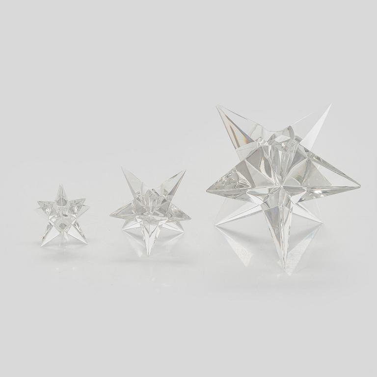 Vicke Lindstrand, ljusstakar, 9 st, kristall, "Kosta Star", Rosenthal tidigt 1970-tal.