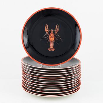 Plates 14 pieces, porcelain, "Ecrevisse-Edelkrebs-Crayfish", Villeroy & Boch.