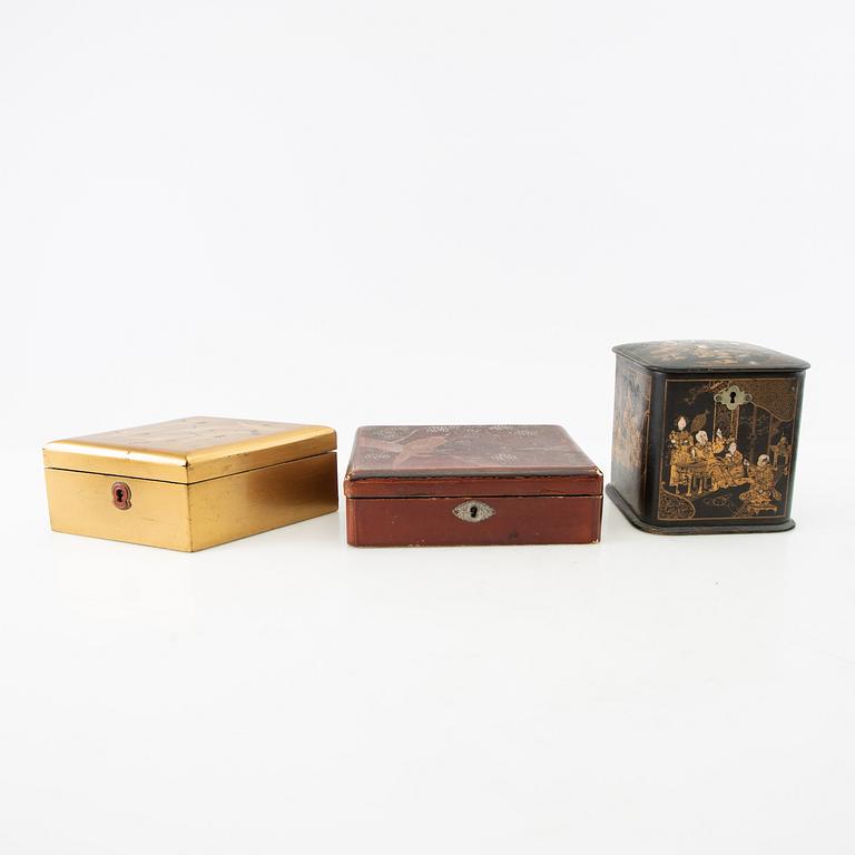 A collection of thread holders, boxes, and a tea caddy, 10 pcs Japan/Europe first half of the 20th century.