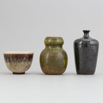 Rolf Palm, a set of two stoneware vases and a bowl, Mölle.