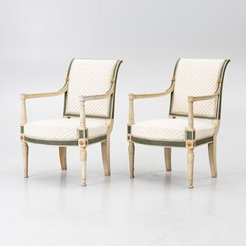 A pair of armchairs, Directoire, France, late 18th Century.