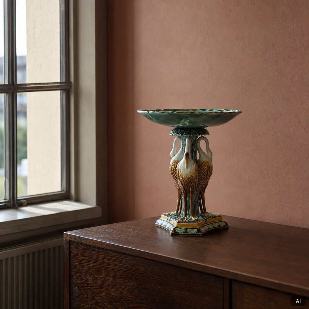 A  Swedish cream ware/maijolica center piece, Gustavsberg, 1884.