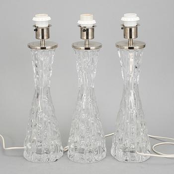 BORDSLAMPOR, 3 st, Carl Fagerlund, Orrefors, 1900-talets andra hälft.