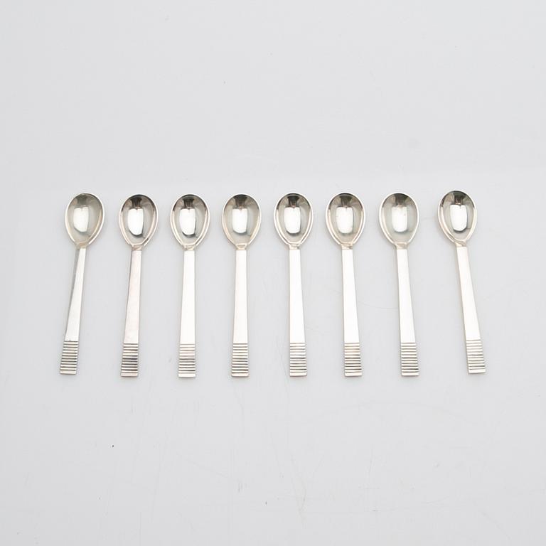 Georg Jensen, Teaspoons, 8 pieces, “Parallel”, silver, Denmark, mid-20th century.