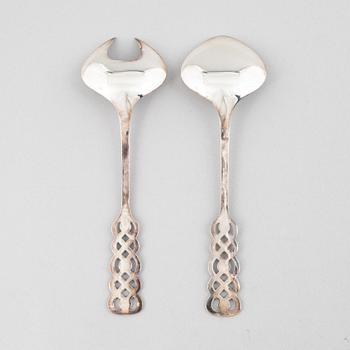 A pair of silver salad servers, David Andersen, Norway, mid-20th century.