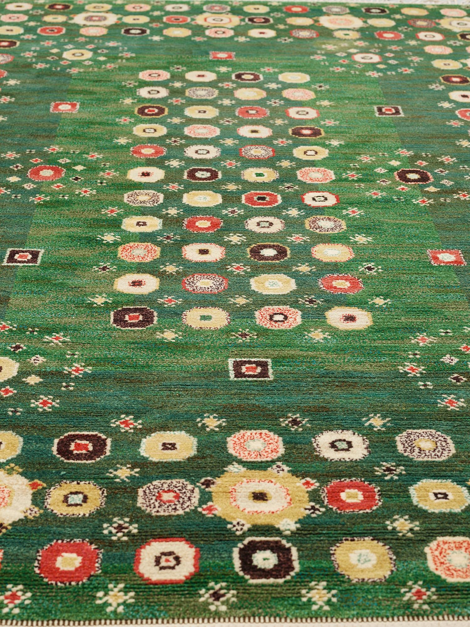 Barbro Nilsson, A CARPET, "Gröna rabatten", knotted pile, ca 329,5 x 229,5  cm, signed AB MMF BN.