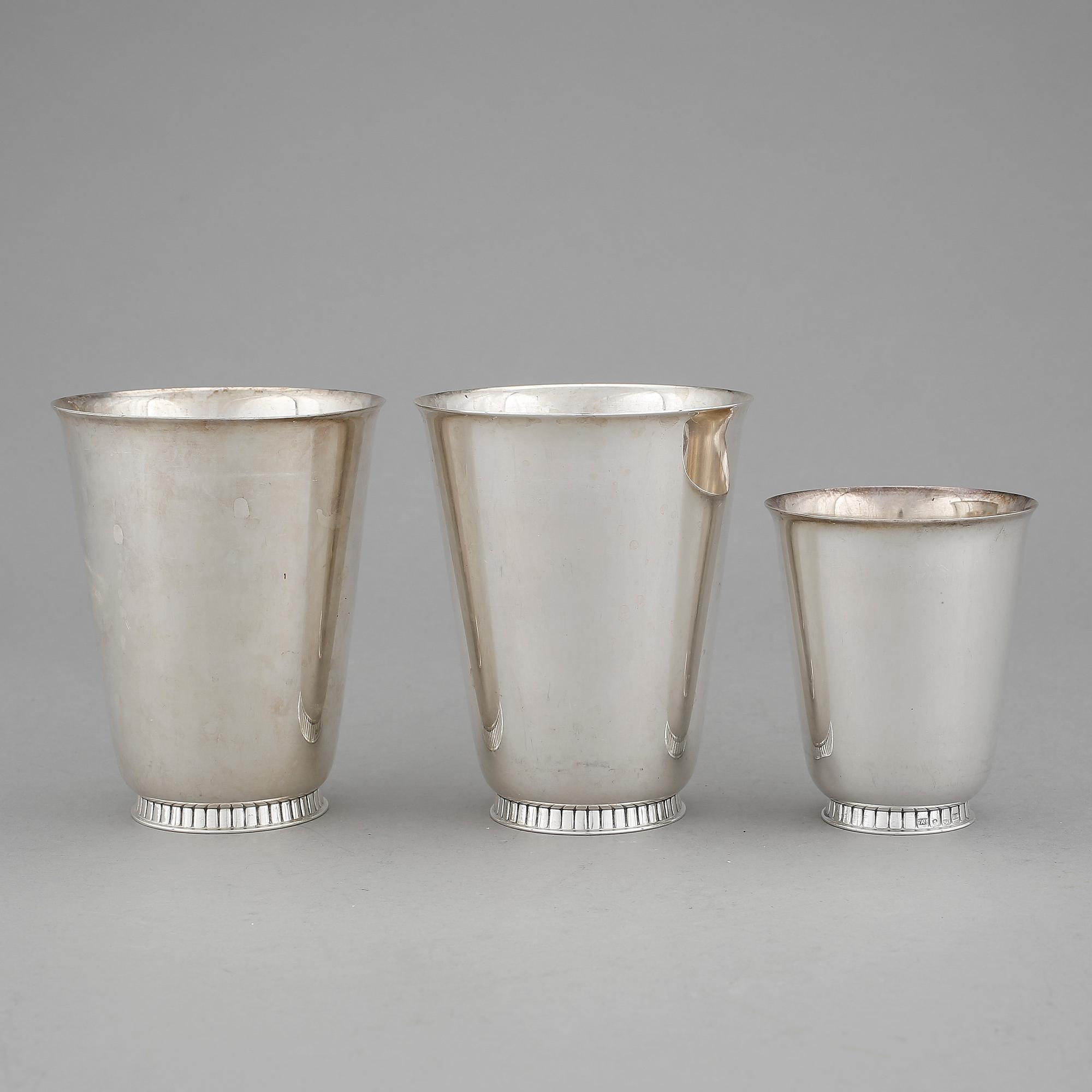 BÄGARE, 3 st, silver, GAB, Stockholm, 1963. Vikt ca 362g.