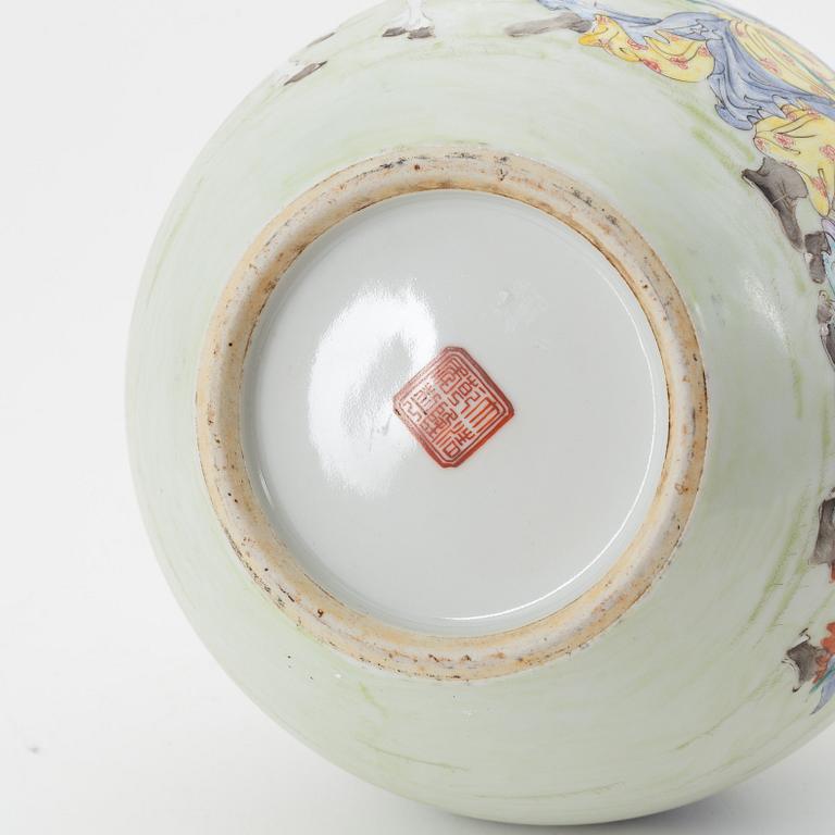 A famille rose vase, China, 20th Century with seal mark to base.