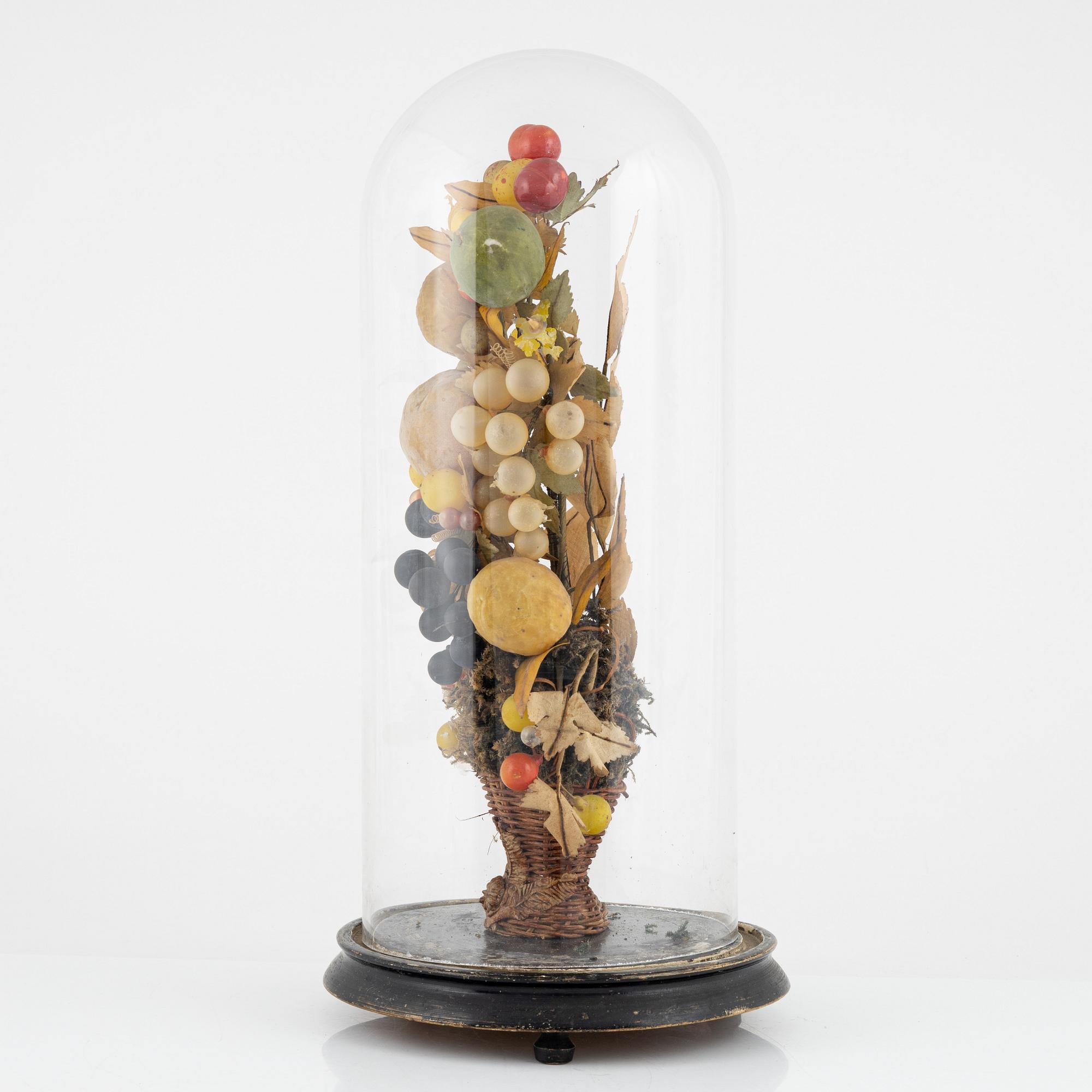 A centre piece with glass dome, late 19th Century.