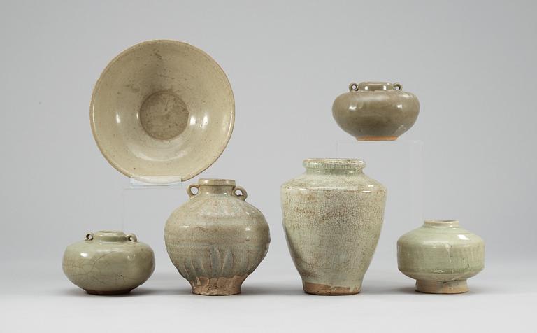 Five vases and a bowl, southeast Asia and Ming.