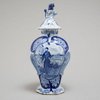 URN WITH COVER, faience, Delft, 18th century.