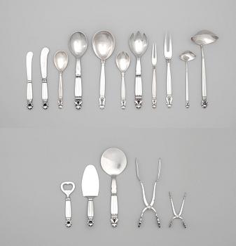 10. Johan Rohde, a 98 pcs set of 'Acorn' sterling and stainless steel flatware by Georg Jensen, Copenhagen 1945-77.