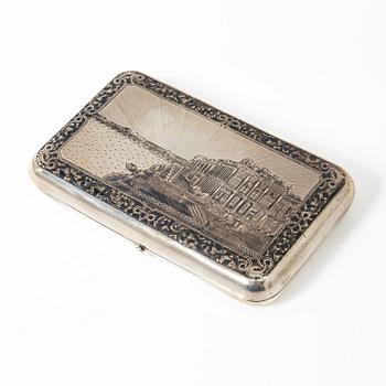 A Russian silver niello cigarette case, silver, Moscow, second half of the 19th century.