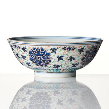 A large 'lotus bowl', late Qing dynasty with Kangxi four character mark.