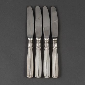 A set of 12 silver and steel knives, model Lotus, Denmark. 20th century.