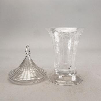 a signed Edward Hald glass vase and cover from Orrefors, designed in 1918.