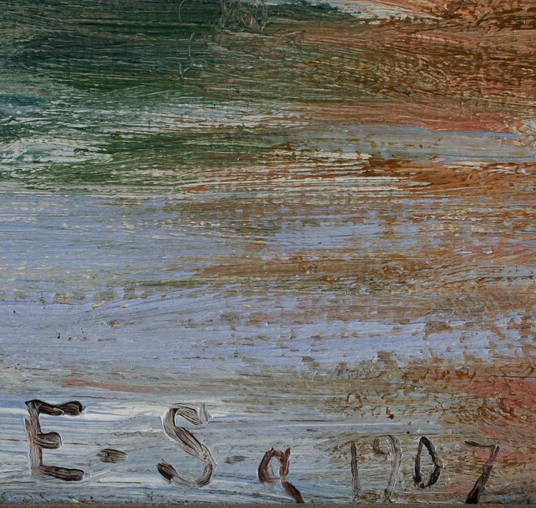 OKÄND KONSTNÄR, olja på pannå. Monogramsign E-Sa 1907.