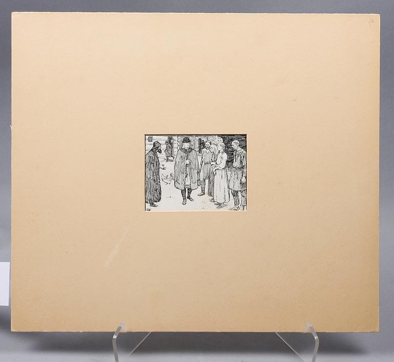 ERIK WERENSKIÖLD, teckningar, 4 st, monogramssign,  bl a dat 1905 samt 1907.