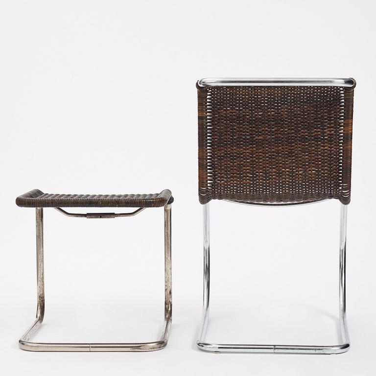 Ludwig Mies van der Rohe, stol samt fotpall, modell "MR10",  Berliner Metallgewerbe Josef Müller eller Bamberg Metallwerkstätten, ca 1926-27.