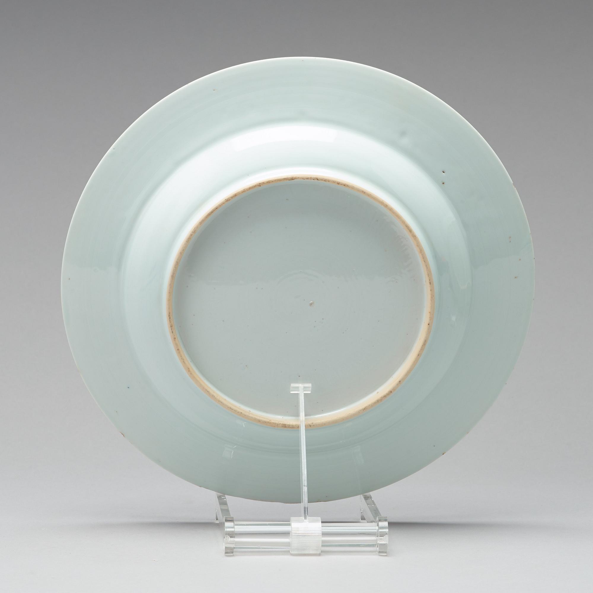 A pair of famille rose 'double peacock' dishes, Qing dynasty, Qianlong (1736-95).