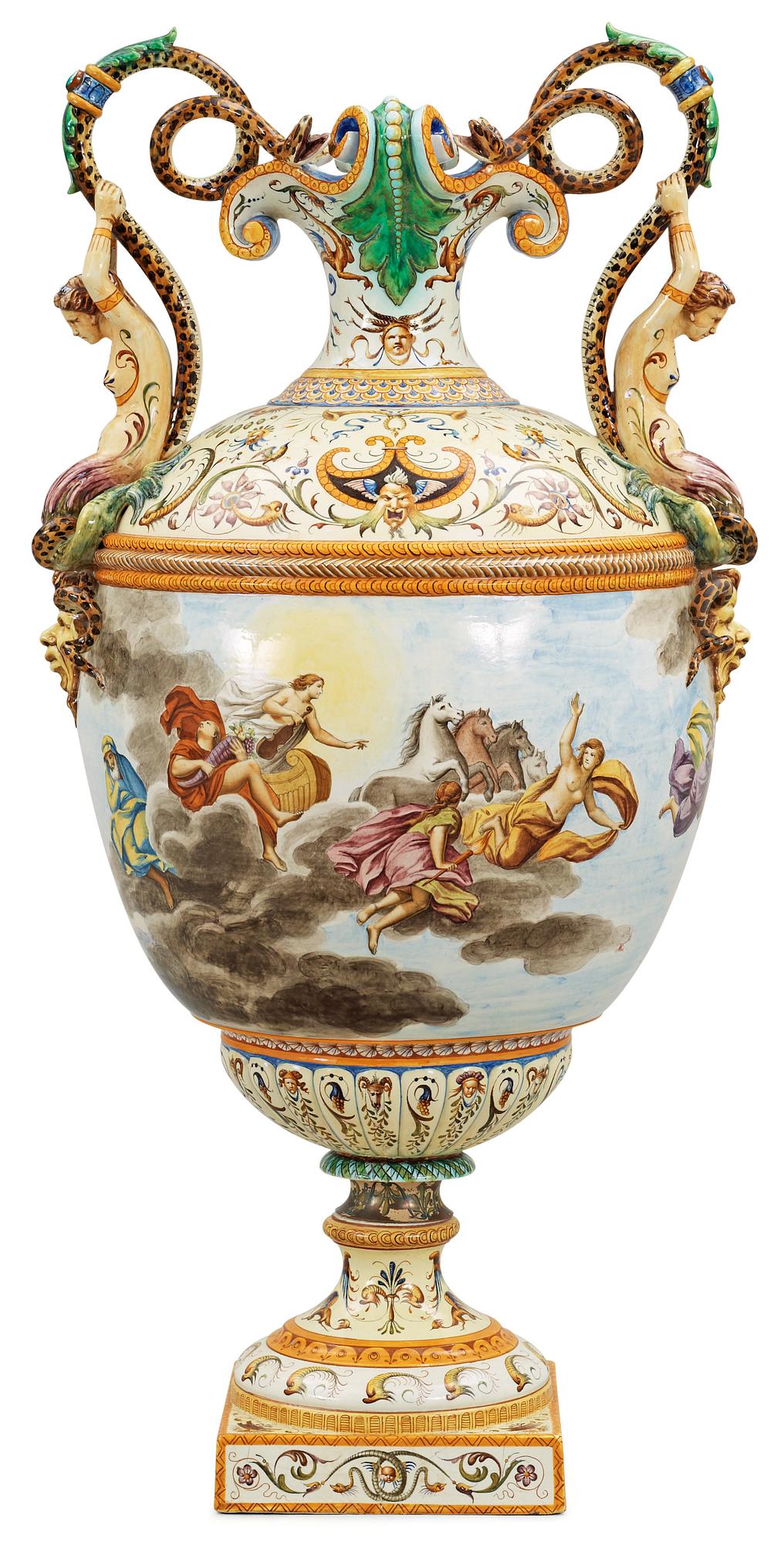A large majolica 'Historismus' vase, late 19th Century.