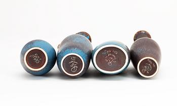 A set of four Gunnar Nylund stoneware vases, Rörstrand.