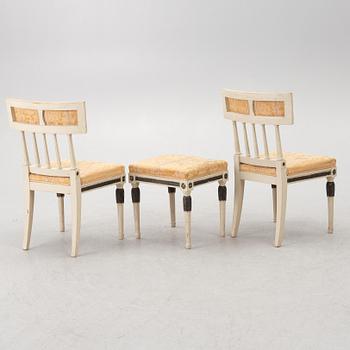 A pair  chairs and a stool, late-gustaivan style, J.O. Nyström Möbleringsaffär, Sweden, 20th century.
