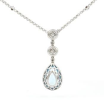 HÄNGSMYCKE, droppslipad topaz med briljantslipade diamanter, tot. ca 0.75 ct.