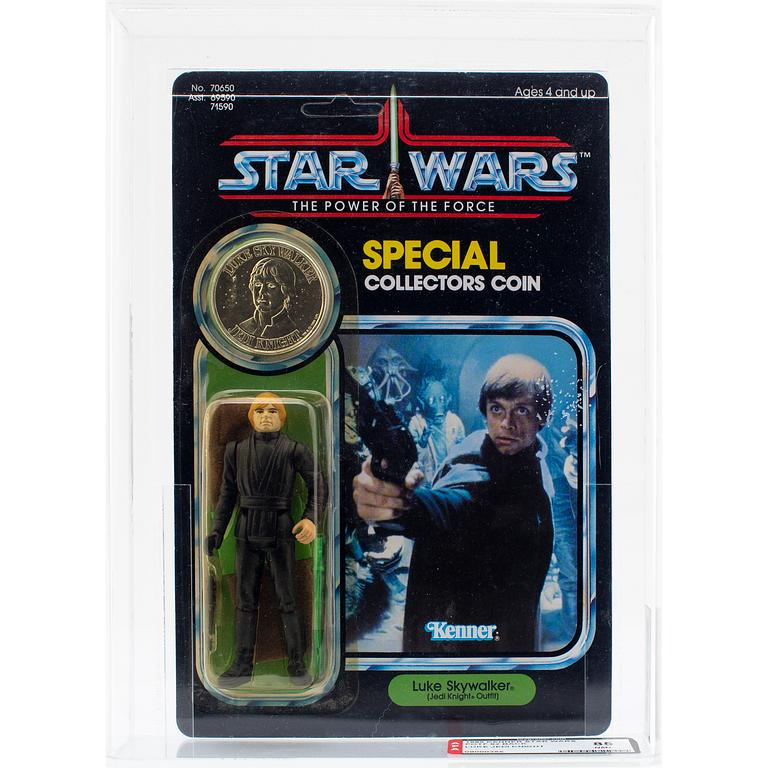 STAR WARS, Luke Skywalker (Jedi Knight Outfit), POTF 92 back, AFA 85 NM+, Kenner 1985.