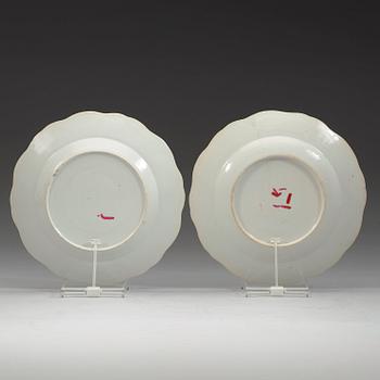 A pair of famille rose armorial dishes for Claes Alströmer, Qing dynasty, Qianlong (1736-95), ca 1770.