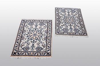 Two Nain rug, part silk, so called 9 LAA, ca 90 x 60 cm.
